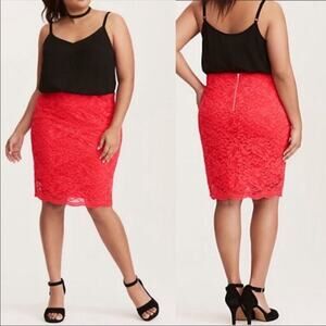 Torrid Red Lace Scalloped Pencil Skirt